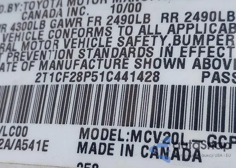 2001 Toyota Camry Solara Sle V6 из США, поврежденный, VIN 2T1CF28P51C441428